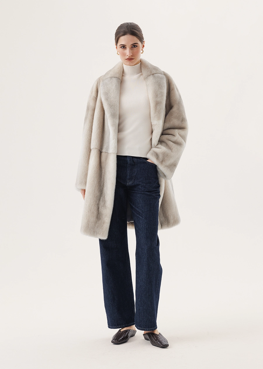 Норковая шуба в оттенке «Лёд»