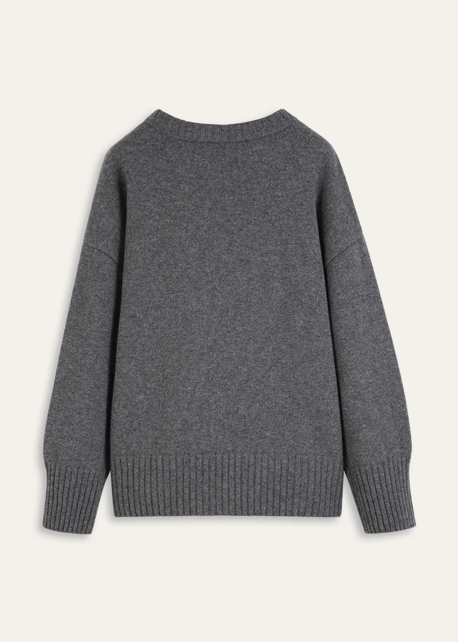 Кашемировый джемпер c круглым воротом в жемчужно-сером оттенке