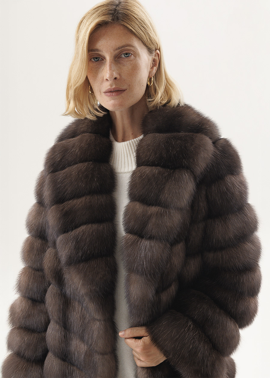Шуба с шалевым воротником в диагональной раскладке