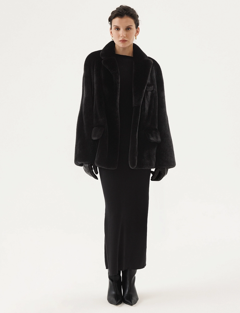 Норковый жакет с английским отложным воротником